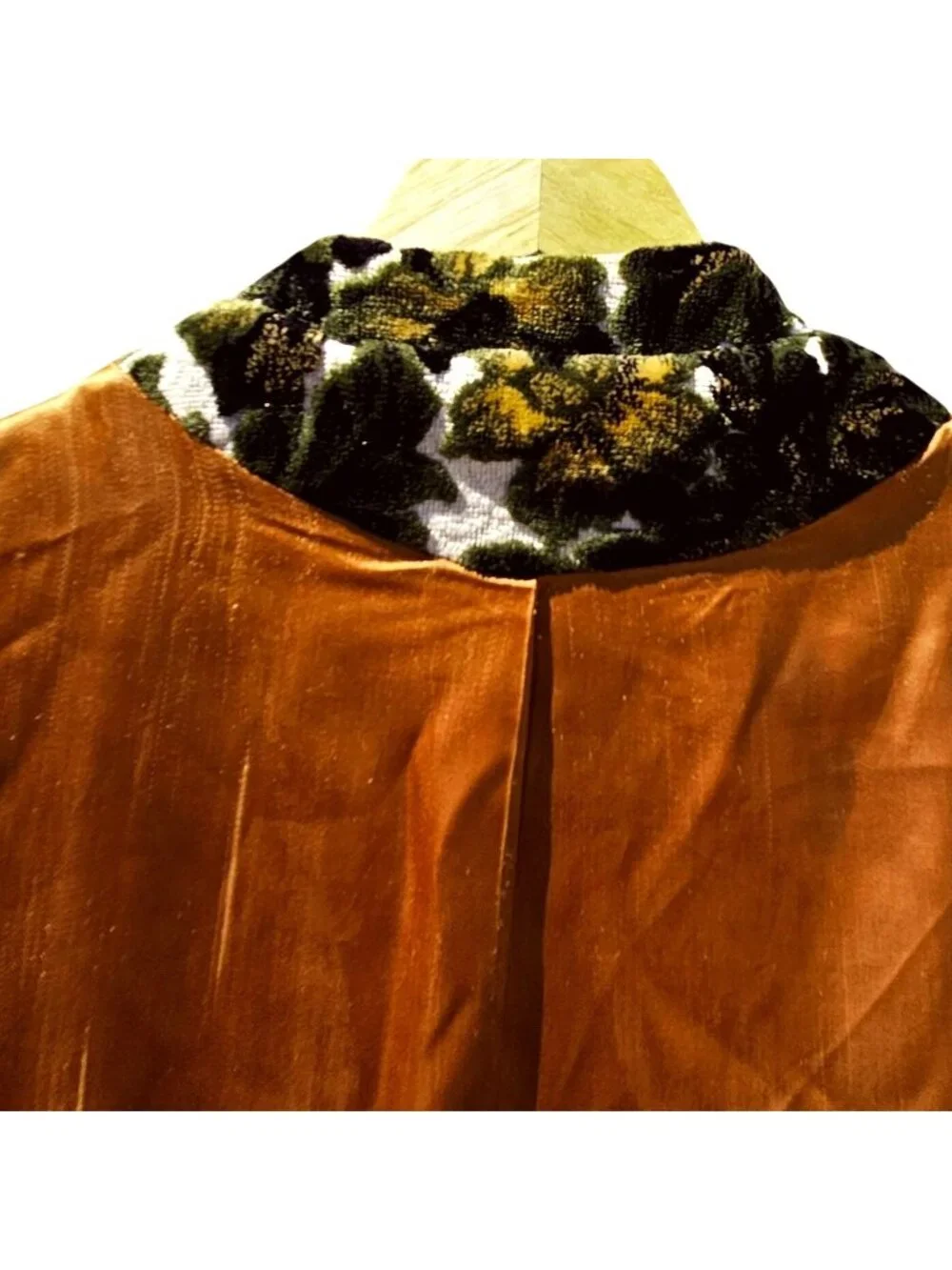 60s Cut Velvet Swing Car Coat Floral Plus Size Satin Lined XL/1X Volup Vintage - Picture 8 of 15